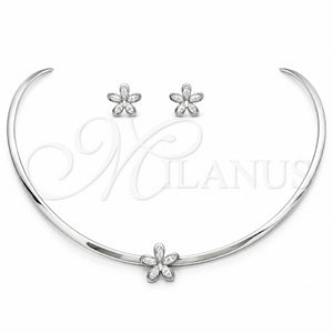 Collar y Dije 06.116.0146 Acero Inoxidable, Diseño de Flor, con Cristal Blanca, Pulido, Rodinado