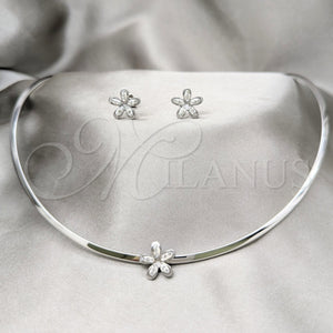 Collar y Dije 06.116.0146 Acero Inoxidable, Diseño de Flor, con Blanca Cristal, Pulido, Rodinado