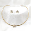 Collar y Dije 06.116.0146.1 Acero Inoxidable, Diseño de Flor, con Blanca Cristal, Pulido, Tono Dorado