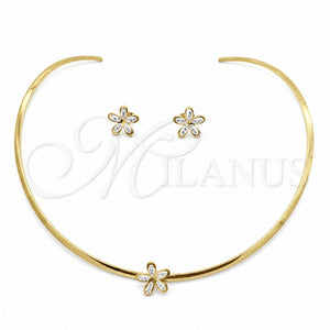 Collar y Dije 06.116.0146.1 Acero Inoxidable, Diseño de Flor, con Blanca Cristal, Pulido, Tono Dorado