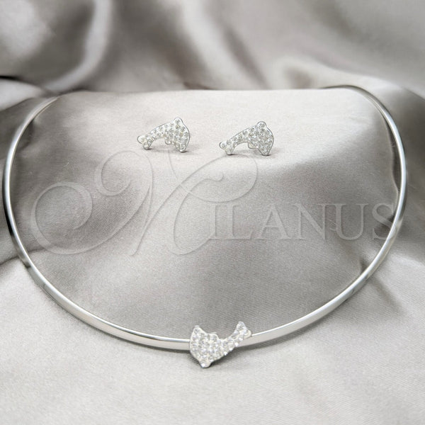 Collar y Dije 06.116.0147 Acero Inoxidable, Diseño de Delfín, con Blanca Cristal, Pulido, Rodinado