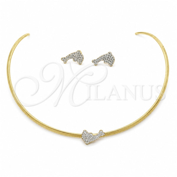 Collar y Dije 06.116.0147.1 Acero Inoxidable, Diseño de Delfín, con Blanca Cristal, Pulido, Tono Dorado