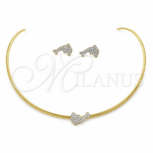 Collar y Dije 06.116.0147.1 Acero Inoxidable, Diseño de Delfín, con Blanca Cristal, Pulido, Tono Dorado
