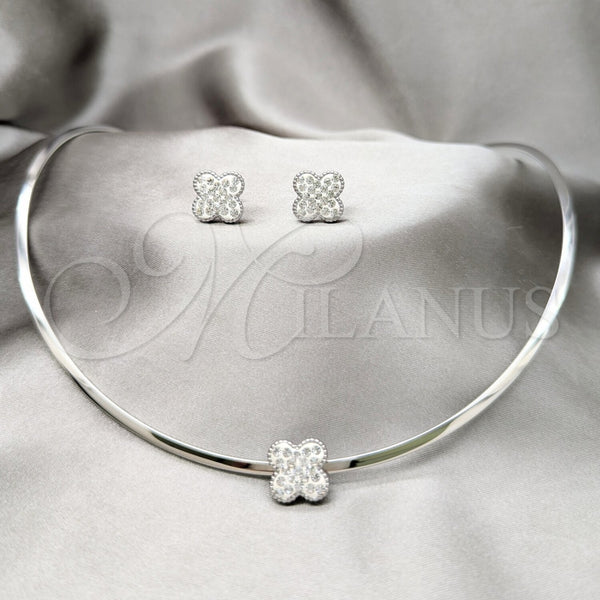 Collar y Dije 06.116.0148 Acero Inoxidable, Diseño de Flor, con Blanca Cristal, Pulido, Rodinado