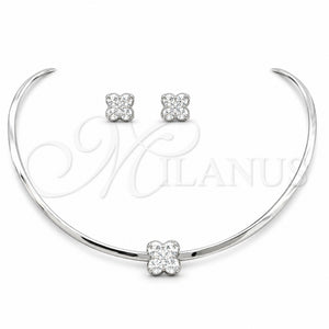 Collar y Dije 06.116.0148 Acero Inoxidable, Diseño de Flor, con Cristal Blanca, Pulido, Rodinado