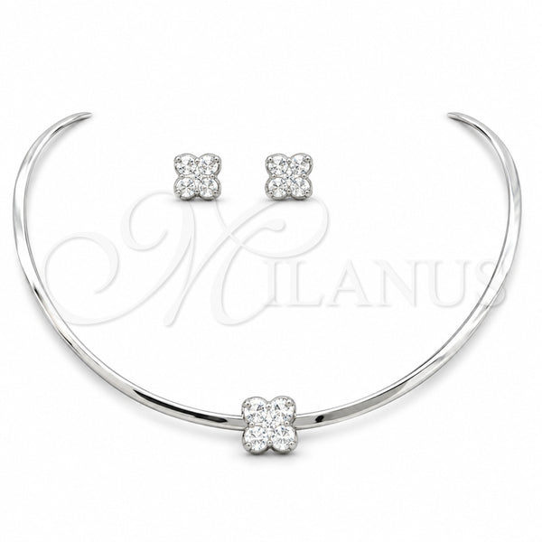Collar y Dije 06.116.0148 Acero Inoxidable, Diseño de Flor, con Cristal Blanca, Pulido, Rodinado