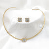 Collar y Dije 06.116.0148.1 Acero Inoxidable, Diseño de Flor, con Blanca Cristal, Pulido, Tono Dorado