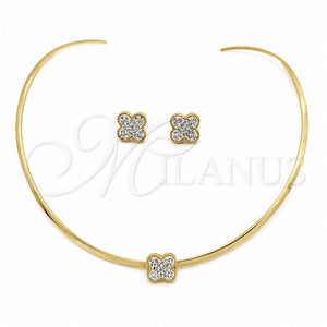 Collar y Dije 06.116.0148.1 Acero Inoxidable, Diseño de Flor, con Blanca Cristal, Pulido, Tono Dorado
