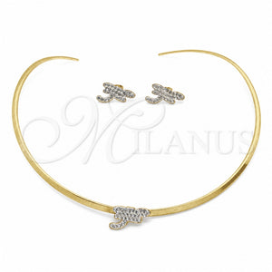 Collar y Dije 06.116.0151 Acero Inoxidable, Diseño de Libélula, con Blanca Cristal, Pulido, Tono Dorado