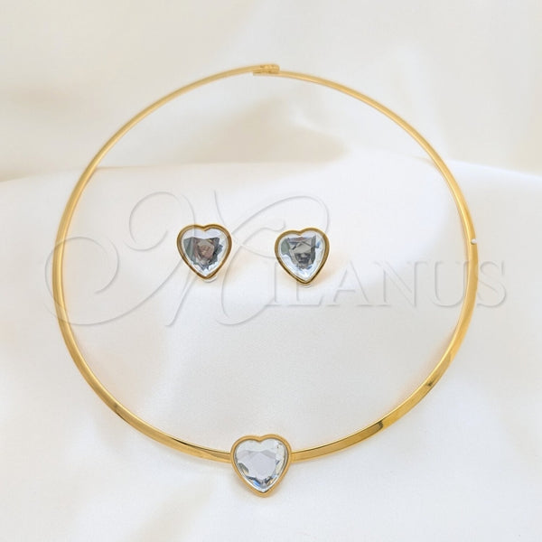 Collar y Dije 06.116.0153 Acero Inoxidable, Diseño de Corazón, con Blanca Cristal, Pulido, Tono Dorado