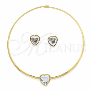 Collar y Dije 06.116.0153 Acero Inoxidable, Diseño de Corazón, con Blanca Cristal, Pulido, Tono Dorado