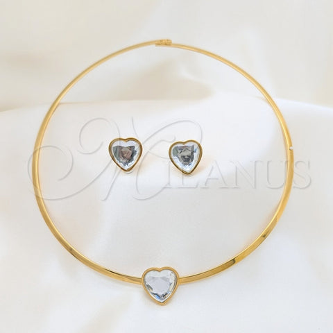 Collar y Dije 06.116.0153 Acero Inoxidable, Diseño de Corazón, con Blanca Cristal, Pulido, Tono Dorado