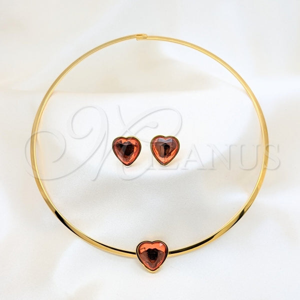 Collar y Dije 06.116.0153.1 Acero Inoxidable, Diseño de Corazón, con Rojo Naranja Cristal, Pulido, Tono Dorado