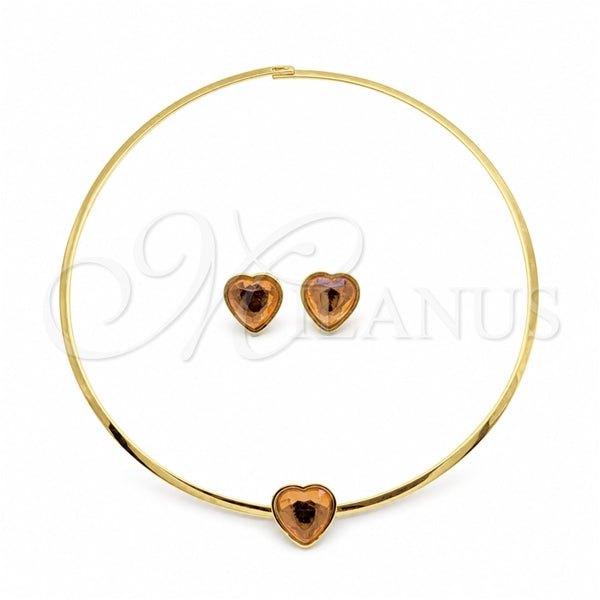 Collar y Dije 06.116.0153.1 Acero Inoxidable, Diseño de Corazón, con Rojo Naranja Cristal, Pulido, Tono Dorado