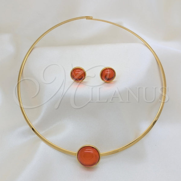 Collar y Dije 06.116.0154.1 Acero Inoxidable, con Rojo Naranja Cristal, Pulido, Tono Dorado