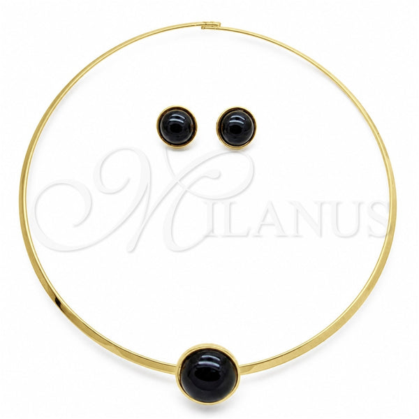 Collar y Dije 06.116.0154.2 Acero Inoxidable, con Negro Cristal, Pulido, Tono Dorado