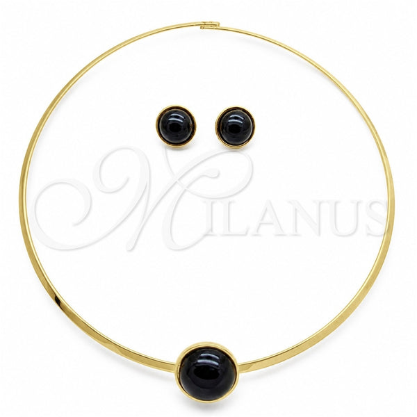 Collar y Dije 06.116.0154.2 Acero Inoxidable, con Cristal Negro, Pulido, Tono Dorado