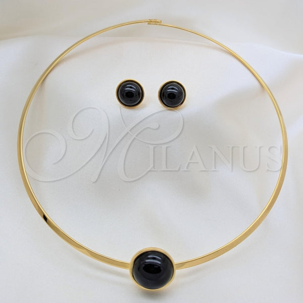 Collar y Dije 06.116.0154.2 Acero Inoxidable, con Negro Cristal, Pulido, Tono Dorado
