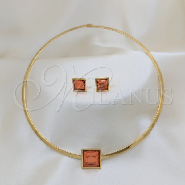 Collar y Dije 06.116.0155.1 Acero Inoxidable, con Rojo Naranja Cristal, Pulido, Tono Dorado