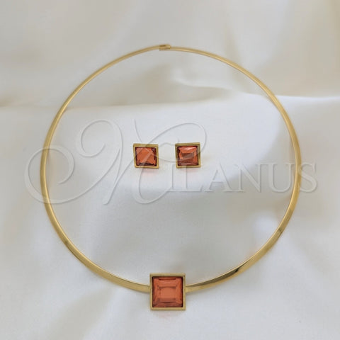 Collar y Dije 06.116.0155.1 Acero Inoxidable, con Rojo Naranja Cristal, Pulido, Tono Dorado