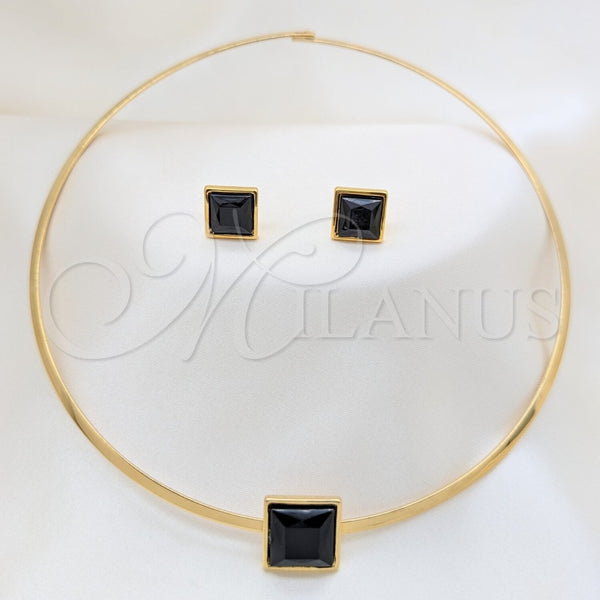 Collar y Dije 06.116.0155.2 Acero Inoxidable, con Negro Cristal, Pulido, Tono Dorado