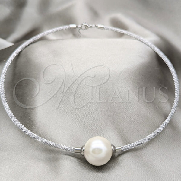 Gargantilla Elegante 04.116.0112 Acero Inoxidable, Diseño de Bola y Torcido, con Blanca Perla, Pulido, Rodinado (Thickness, 17 Inches Length)