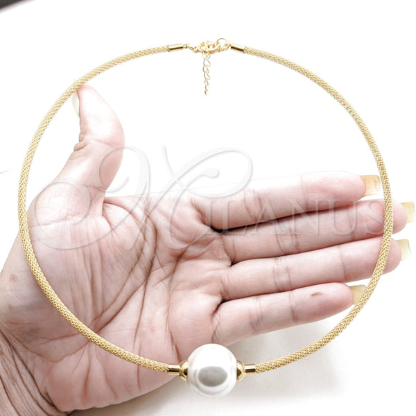 Gargantilla Elegante 04.116.0112.1 Acero Inoxidable, Diseño de Bola y Torcido, con Blanca Perla, Pulido, Tono Dorado (Thickness, 17 Inches Length)