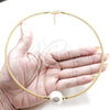 Gargantilla Elegante 04.116.0112.1 Acero Inoxidable, Diseño de Bola y Torcido, con Blanca Perla, Pulido, Tono Dorado (Thickness, 17 Inches Length)