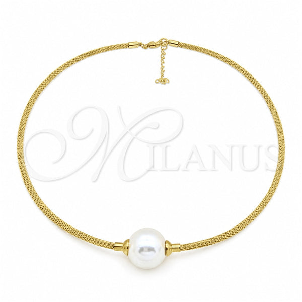 Gargantilla Elegante 04.116.0112.1 Acero Inoxidable, Diseño de Bola y Torcido, con Blanca Perla, Pulido, Tono Dorado (Thickness, 17 Inches Length)