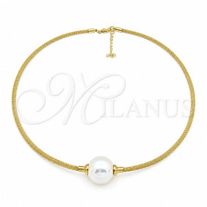 Gargantilla Elegante 04.116.0112.1 Acero Inoxidable, Diseño de Bola y Torcido, con Blanca Perla, Pulido, Tono Dorado (Thickness, 17 Inches Length)