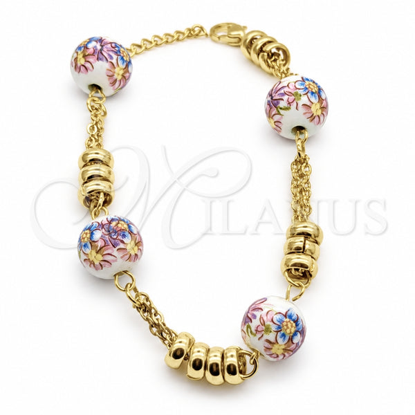 Pulsera Elegante 03.116.0063.07 Acero Inoxidable, Diseño de Bola, Pulido, Tono Dorado (Grosor 01 MM, 1 Pulgadas de Largo)