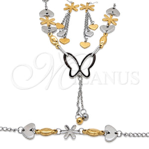 Collar, Pulsera y Dije 06.116.0161.1 Acero Inoxidable, Diseño de Corazón y Flor, Pulido, Dos Tonos
