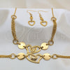Collar, Pulsera y Dije 06.116.0159 Acero Inoxidable, Diseño de Corazón y Disco, Pulido, Tono Dorado