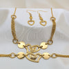 Collar, Pulsera y Dije 06.116.0159 Acero Inoxidable, Diseño de Corazón y Disco, Pulido, Tono Dorado