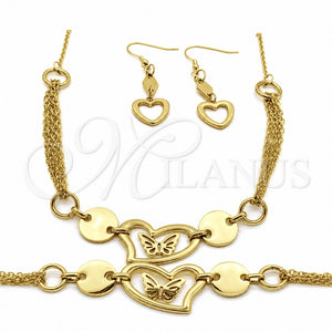 Collar, Pulsera y Dije 06.116.0159 Acero Inoxidable, Diseño de Corazón y Disco, Pulido, Tono Dorado