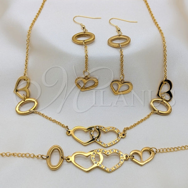 Collar, Pulsera y Dije 06.116.0160 Acero Inoxidable, Diseño de Corazón, con Blanca Cristal, Pulido, Tono Dorado