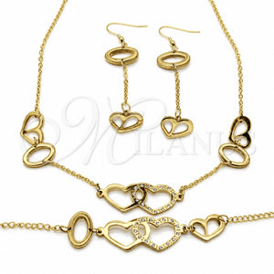 Collar, Pulsera y Dije 06.116.0160 Acero Inoxidable, Diseño de Corazón, con Blanca Cristal, Pulido, Tono Dorado