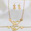 Collar, Pulsera y Dije 06.116.0162 Acero Inoxidable, Diseño de Corazón, Pulido, Tono Dorado