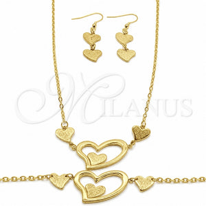 Collar, Pulsera y Dije 06.116.0162 Acero Inoxidable, Diseño de Corazón, Pulido, Tono Dorado