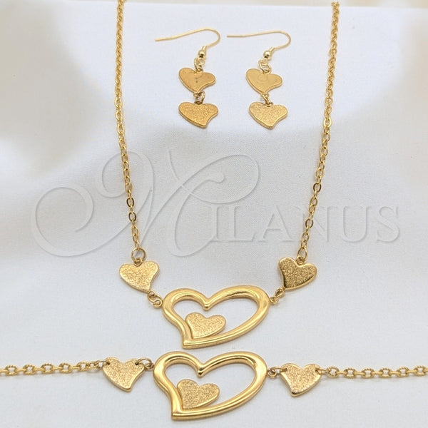 Collar, Pulsera y Dije 06.116.0162 Acero Inoxidable, Diseño de Corazón, Pulido, Tono Dorado
