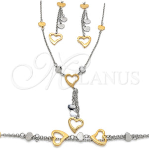 Collar, Pulsera y Dije 06.116.0163 Acero Inoxidable, Diseño de Corazón, Pulido, Dos Tonos
