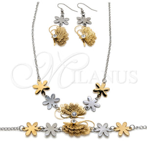 Collar, Pulsera y Dije 06.116.0165 Acero Inoxidable, Diseño de Mariposa y Flor, con Blanca Cristal, Pulido, Dos Tonos