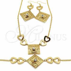 Collar, Pulsera y Dije 06.116.0167 Acero Inoxidable, Diseño de Mariposa y Corazón, con Blanca Cristal, Pulido, Tono Dorado
