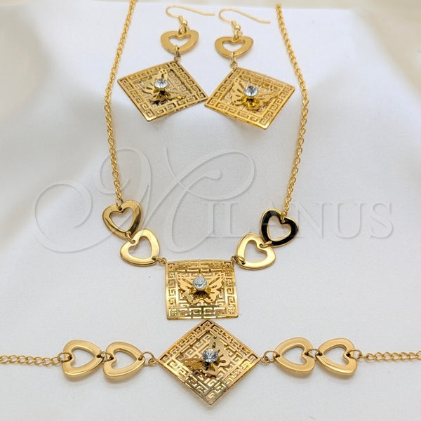 Collar, Pulsera y Dije 06.116.0167 Acero Inoxidable, Diseño de Mariposa y Corazón, con Blanca Cristal, Pulido, Tono Dorado