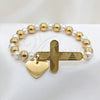 Pulsera Elegante 03.116.0071.08 Acero Inoxidable, Diseño de Corazón y Cruz, con Blanca Perla, Pulido, Dos Tonos (01 MM Thickness, 1 Inches Length)