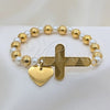Pulsera Elegante 03.116.0071.08 Acero Inoxidable, Diseño de Corazón y Cruz, con Blanca Perla, Pulido, Dos Tonos (01 MM Thickness, 1 Inches Length)