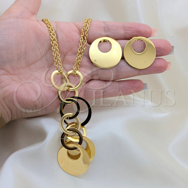 Collar, Pulsera y Dije 06.116.0178 Acero Inoxidable, Diseño de Disco, Pulido, Tono Dorado