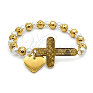 Pulsera Elegante 03.116.0071.1.08 Acero Inoxidable, Diseño de Guadalupe y Corazón, con Perla Blanca, Pulido, Dos Tonos (Grosor 01 MM, 1 Pulgadas de Largo)