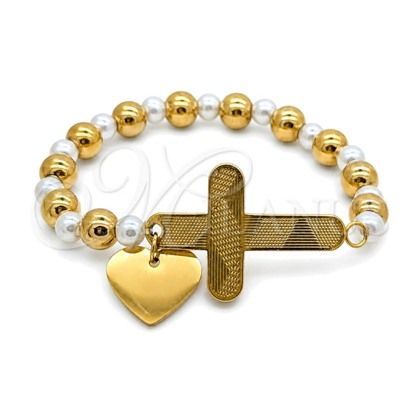 Pulsera Elegante 03.116.0071.1.08 Acero Inoxidable, Diseño de Guadalupe y Corazón, con Blanca Perla, Pulido, Dos Tonos (01 MM Thickness, 1 Inches Length)