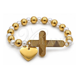 Pulsera Elegante 03.116.0071.1.08 Acero Inoxidable, Diseño de Guadalupe y Corazón, con Perla Blanca, Pulido, Dos Tonos (Grosor 01 MM, 1 Pulgadas de Largo)